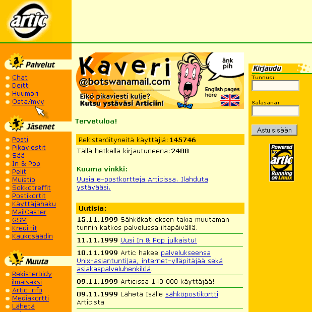 Artic.net front page