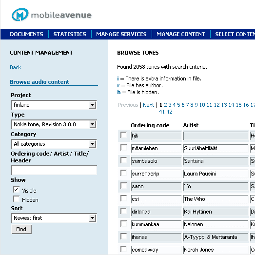 Admin tool screenshot